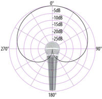 Cardioid picks up whats in front and to the sides and rejects everything else.